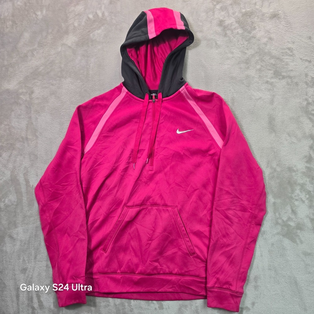 Nike 1/4-Zip Pullover Hoodie Women's Medium Pink Therma Fit Pockets Drawstring